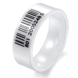 The Queen Of Quality White Bar Code Tungsten Ceramic Ring