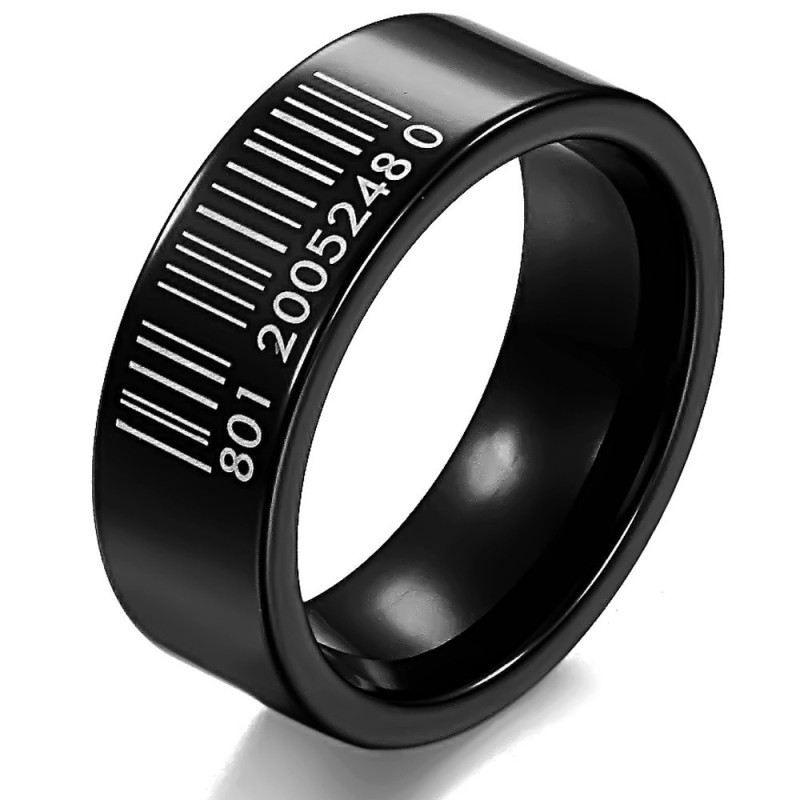 World-Wide Renown Black Bar Code Tungsten Ceramic Ring
