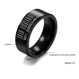 World-Wide Renown Black Bar Code Tungsten Ceramic Ring