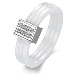 Well-Known For Its Fine Quality Tricyclic Tungsten Ceramic Ring With Rhinestone