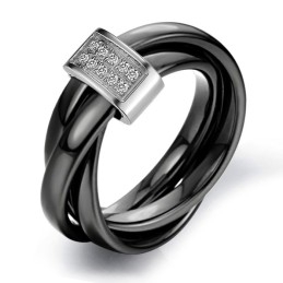 World-Wide Renown Black Tungsten Ceramic Ring With Rhinestone