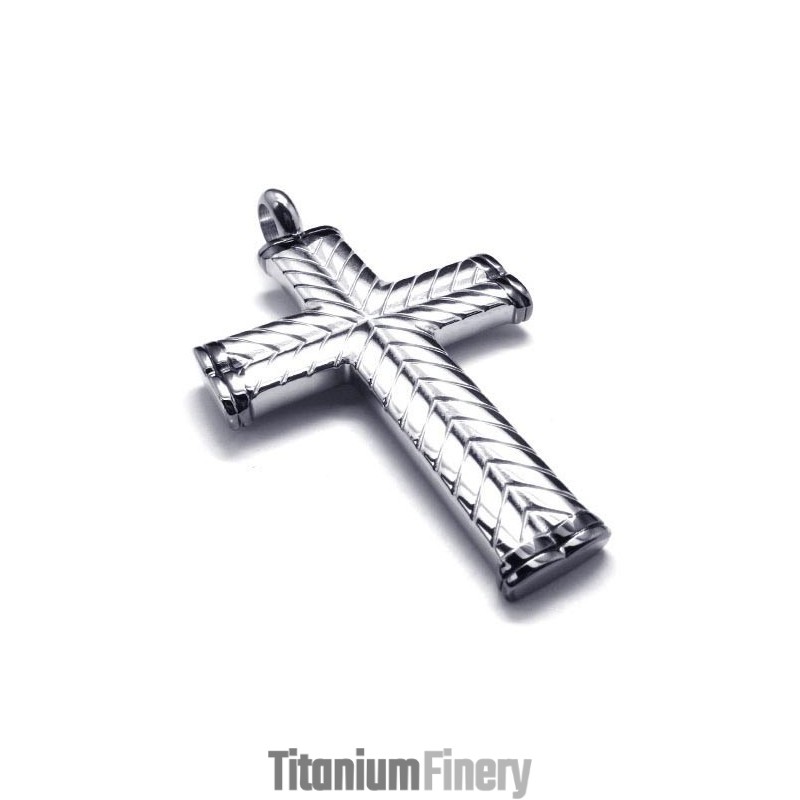 Cross Grain Mens Titanium Pendant - Free Chian Cross Grain Mens Titanium Pendant - Free Chian