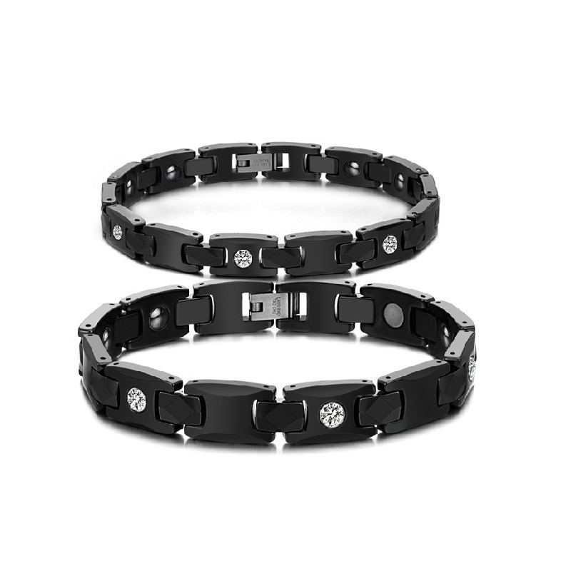 Well-Known For Its Fine Quality Black Tungsten Ceramic Bangle For Lovers With Rhinestone