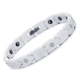 Quality And Quantity Assured White Tungsten Ceramic Bracelet With Rhinestone