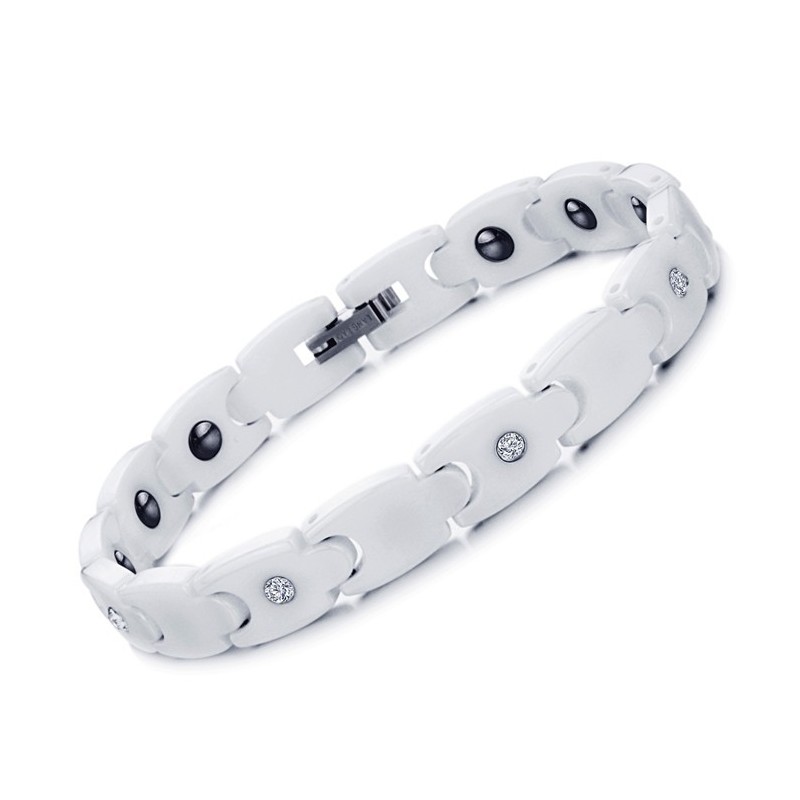 Quality And Quantity Assured White Tungsten Ceramic Bracelet With Rhinestone