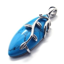 Fashion Blue Carnelian Titanium Pendant - Free Chian