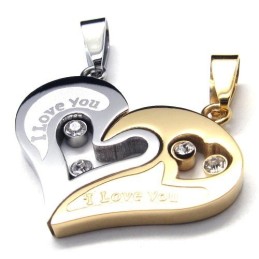 I Love You Heart Couple Titanium Pendants - Free Chian