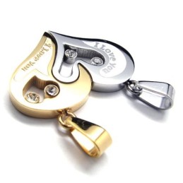 I Love You Heart Couple Titanium Pendants - Free Chian