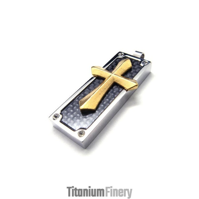 Fashion Mens Titanium Cross Pendant - Free Chian