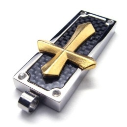 Fashion Mens Titanium Cross Pendant - Free Chian