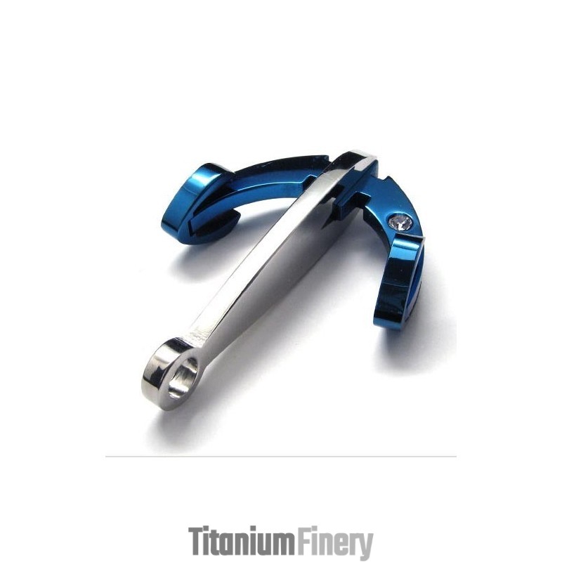 Fashion Blue Anchor Titanium Pendant - Free Chian