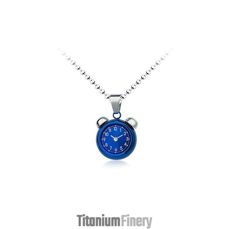 Popular Mens Blue Alarm Clock Like Titanium Pendant - Free Chain Popular Mens Blue Alarm Clock Like Titanium Pendant - Free Chain