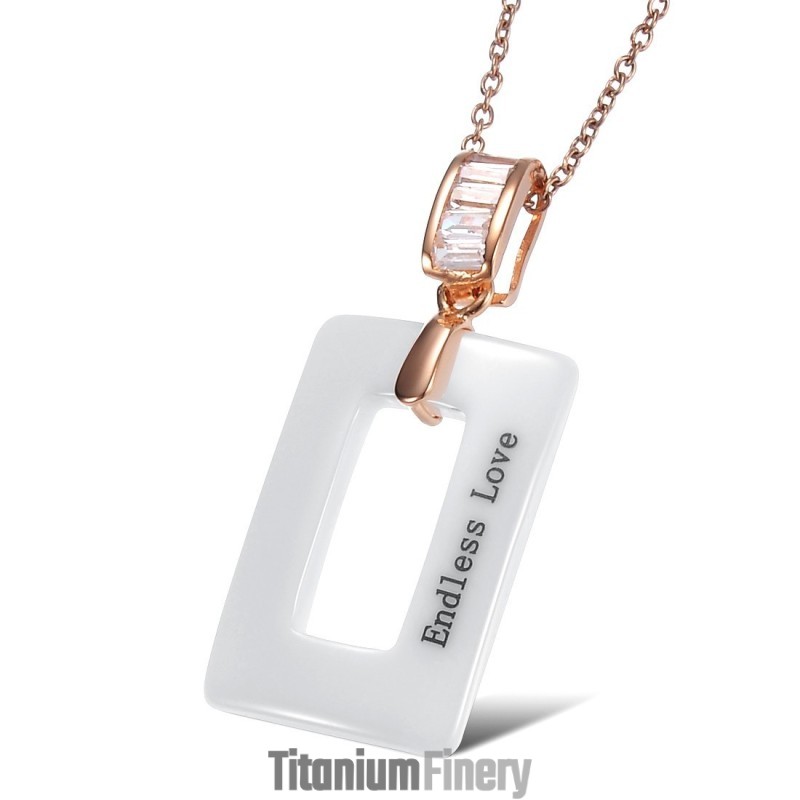 World-Wide Renown Female Square Shape Tungsten Ceramic Necklace