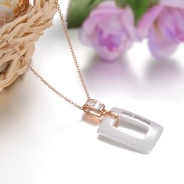 World-Wide Renown Female Square Shape Tungsten Ceramic Necklace