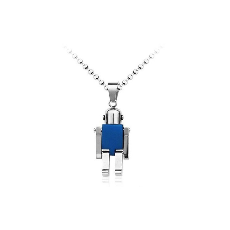 Cute Blue Mens Robot-Like Titanium Pendant - Free Chain Cute Blue Mens Robot-Like Titanium Pendant - Free Chain
