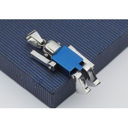 Cute Blue Mens Robot-Like Titanium Pendant - Free Chain