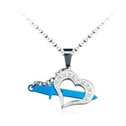 Stylish Mens Blue Titanium Love Pendant - Free Chain