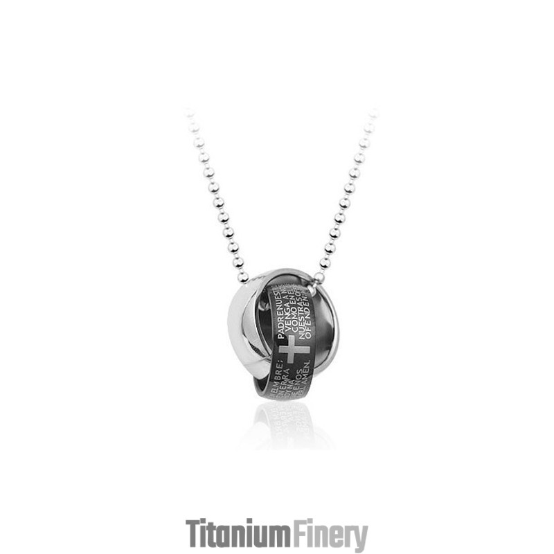 Nice Mens Black Annular Titanium Pendant - Free Chain