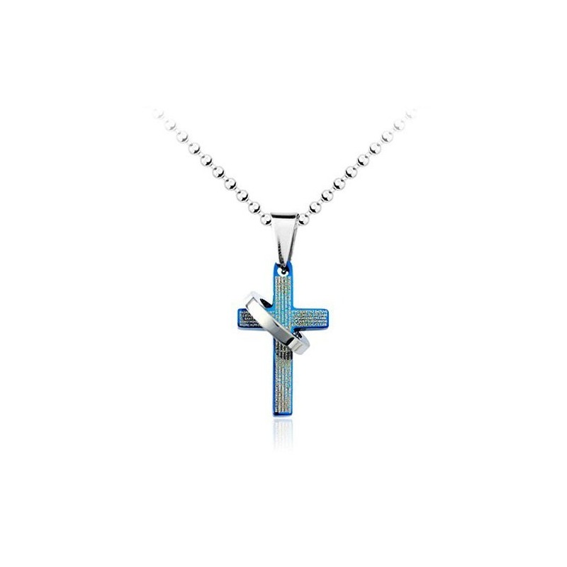 Popular Mens Blue Cross Titanium Pendant - Free Chain