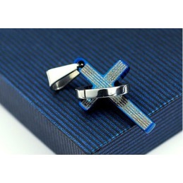 Popular Mens Blue Cross Titanium Pendant - Free Chain