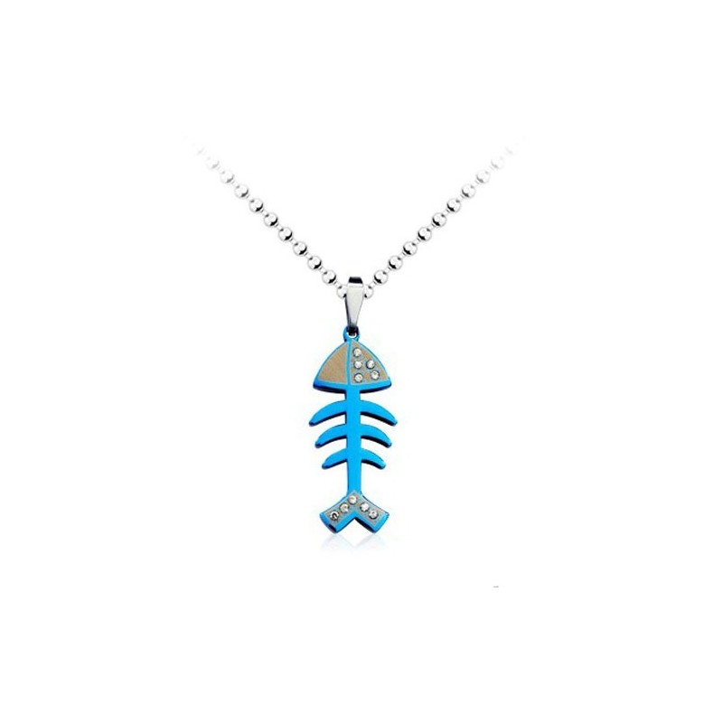 Cute Blue Fish Bone Titanium Pendant - Free Chain Cute Blue Fish Bone Titanium Pendant - Free Chain