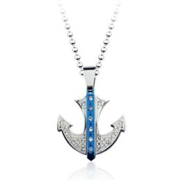 Popular Blue Anchor-Shaped Titanium Pendant - Free Chain