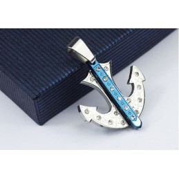 Popular Blue Anchor-Shaped Titanium Pendant - Free Chain