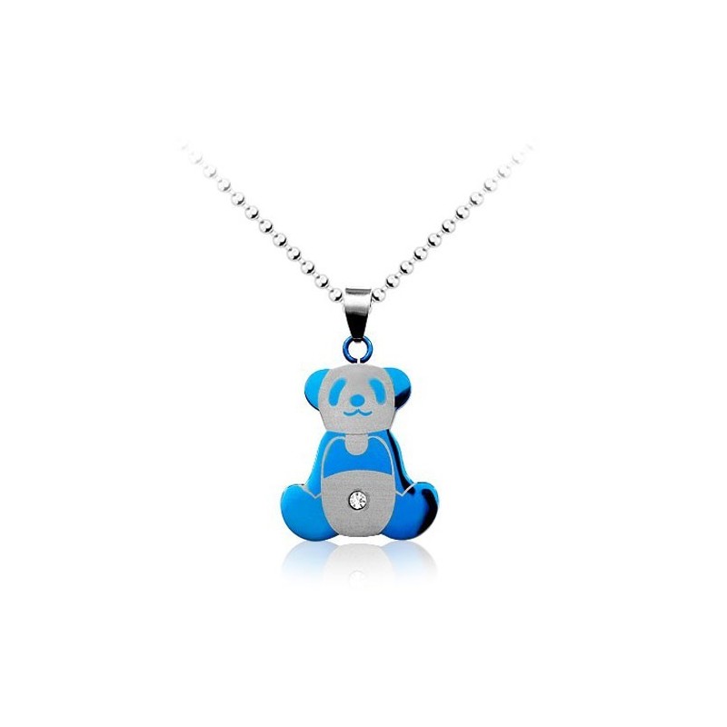 Cute Mens Blue Panda Titanium Pendant - Free Chain Cute Mens Blue Panda Titanium Pendant - Free Chain