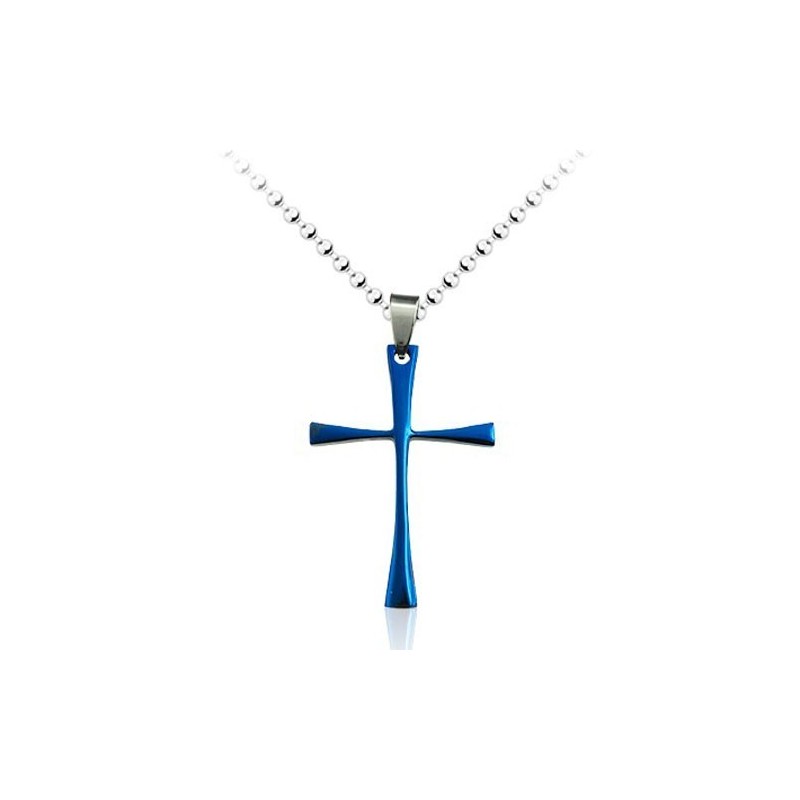 Mens Blue Simple Titanium Cross Pendant - Free Chain Mens Blue Simple Titanium Cross Pendant - Free Chain
