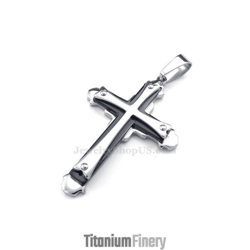 Three Tier Titanium Cross Pendant Necklace (Free Chain)