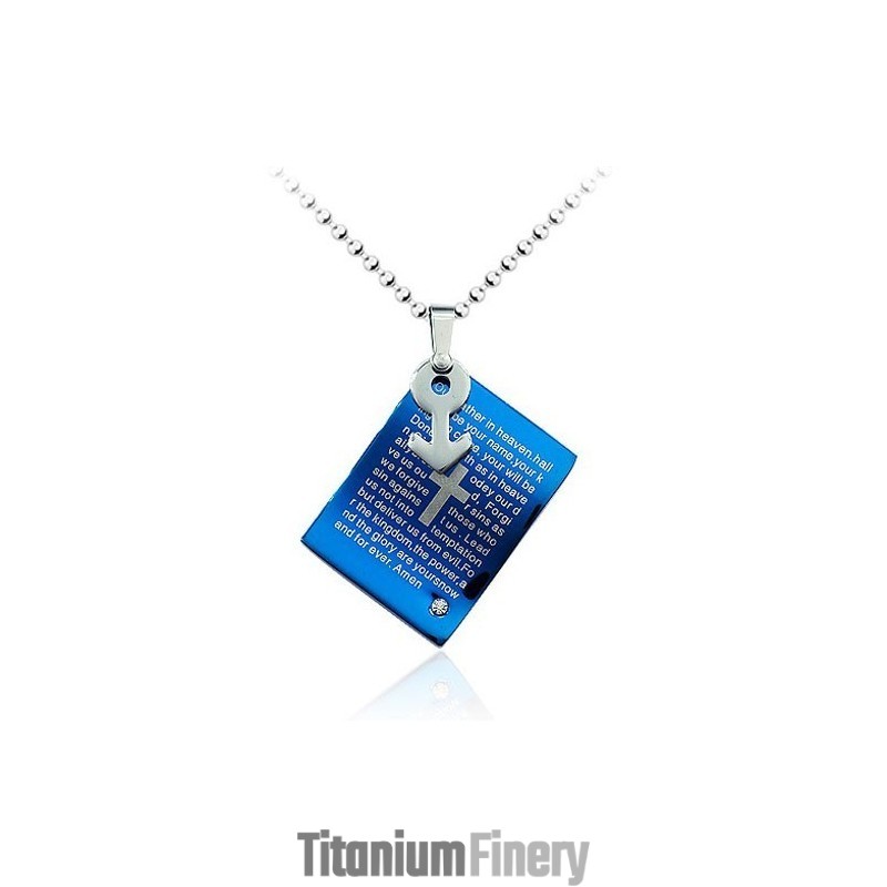Strong Masculine Blue Titanium Pendant - Free Chain