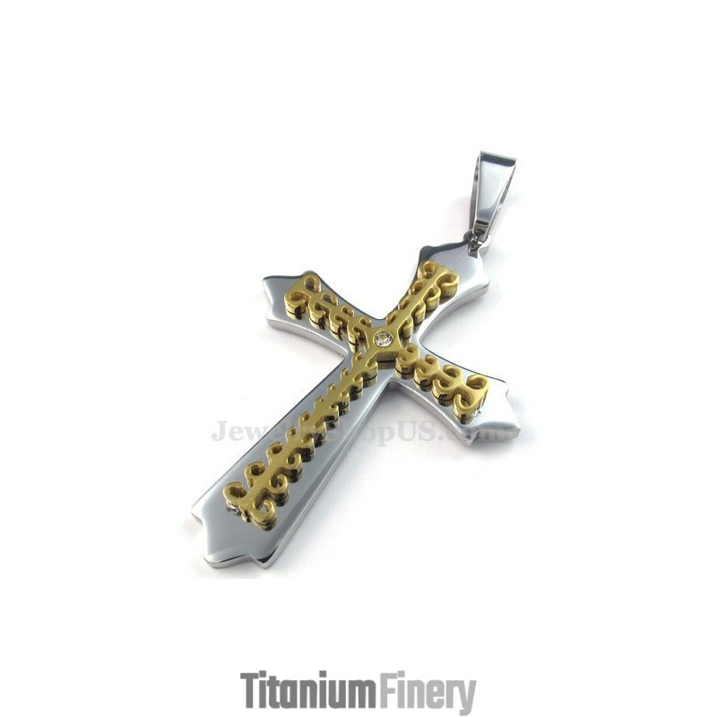 Gold Titanium Cross Pendant Necklace (Free Chain) Gold Titanium Cross Pendant Necklace (Free Chain)