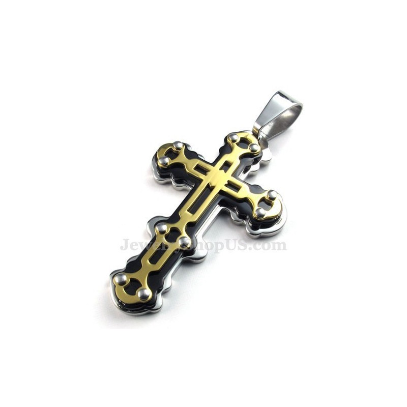 Titanium Gold Black Cross Pendant Necklace (Free Chain)