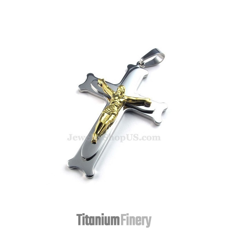 Jesus Titanium Silver Cross Pendant Necklace (Free Chain)