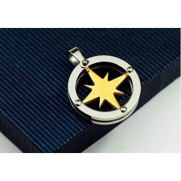 Golden Star Circle Mens Titanium Pendant - Free Chain