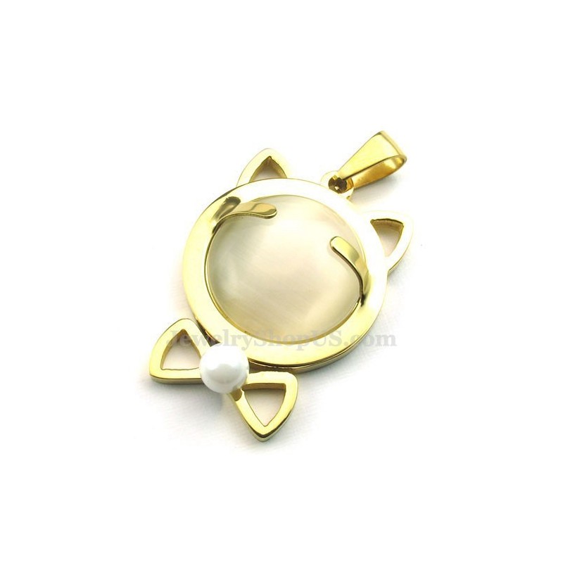 Gold Titanium Cats Eye Pendant Necklace (Free Chain)
