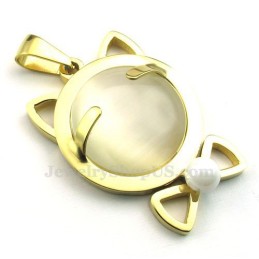Gold Titanium Cats Eye Pendant Necklace (Free Chain)