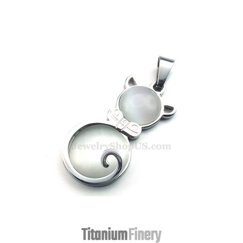 Silver Cats Eye Titanium Pendant Necklace (Free Chain)