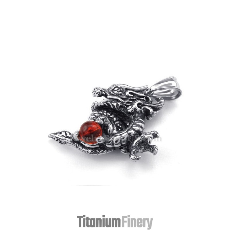 Exquisite Red Zircon Titanium Dragon Pendant Necklace (Free Chain)