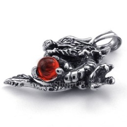 Exquisite Red Zircon Titanium Dragon Pendant Necklace (Free Chain)
