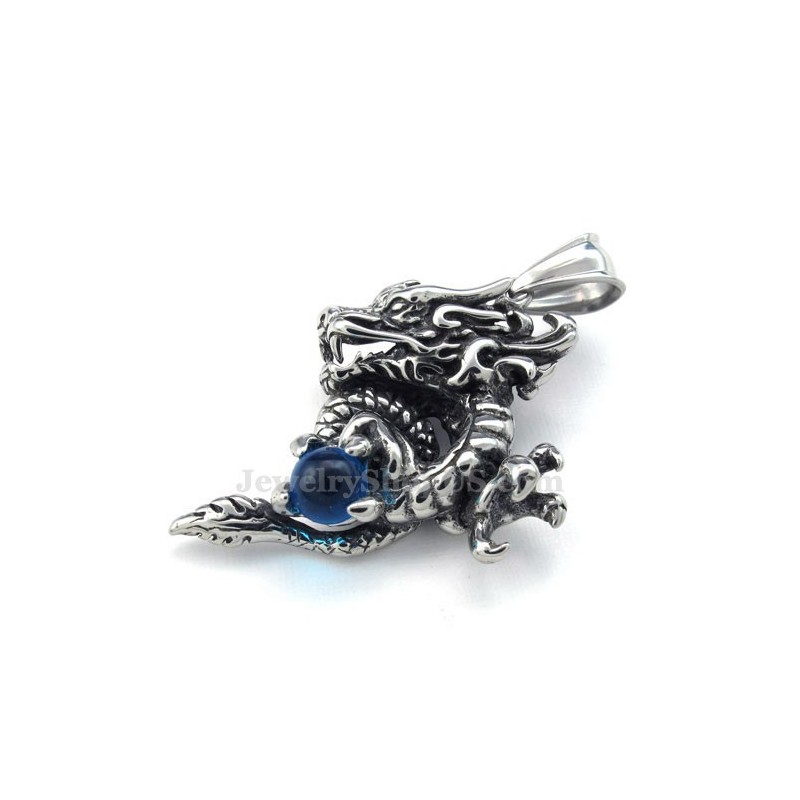 Exquisite Blue Zircon Titanium Dragon Pendant Necklace (Free Chain)
