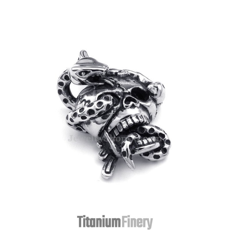 Titanium Skull Snake Pendant Necklace (Free Chain)