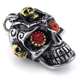 Red Eyes Titanium Skull Pendant Necklace (Free Chain)