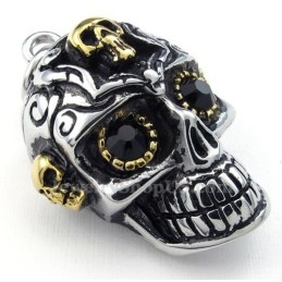 Black Eyes Titanium Skull Pendant Necklace (Free Chain)
