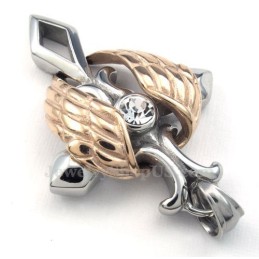Rose Gold Angel Wings Titanium Cross Pendant Necklace (Free Chain)