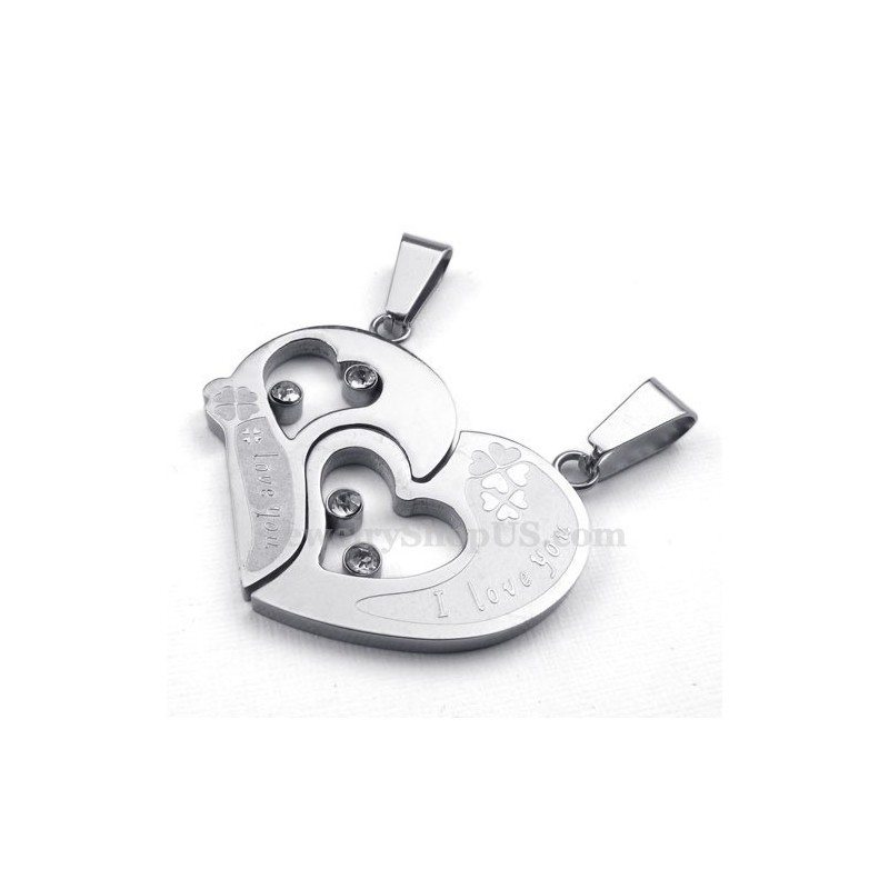 Sliver Titanium Couples Hearts Pendant Necklace (Free Chain)(One Pair) Sliver Titanium Couples Hearts Pendant Necklace (Free Chain)(One Pair)