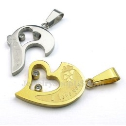 Fashion Kiss Puzzle Titanium Couples Pendant Necklace Love Gift (Free Chain)(One Pair)