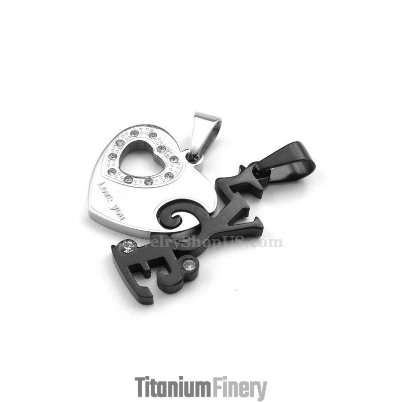 Fashion Titanium Couples Hearts Pendant Necklace (Free Chain)(One Pair)