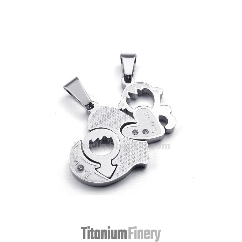 Titanium Couples Two Hearts Pendant Necklace (Free Chain)(One Pair) Titanium Couples Two Hearts Pendant Necklace (Free Chain)(One Pair)