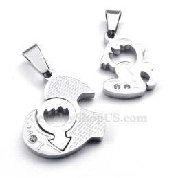 Titanium Couples Two Hearts Pendant Necklace (Free Chain)(One Pair)